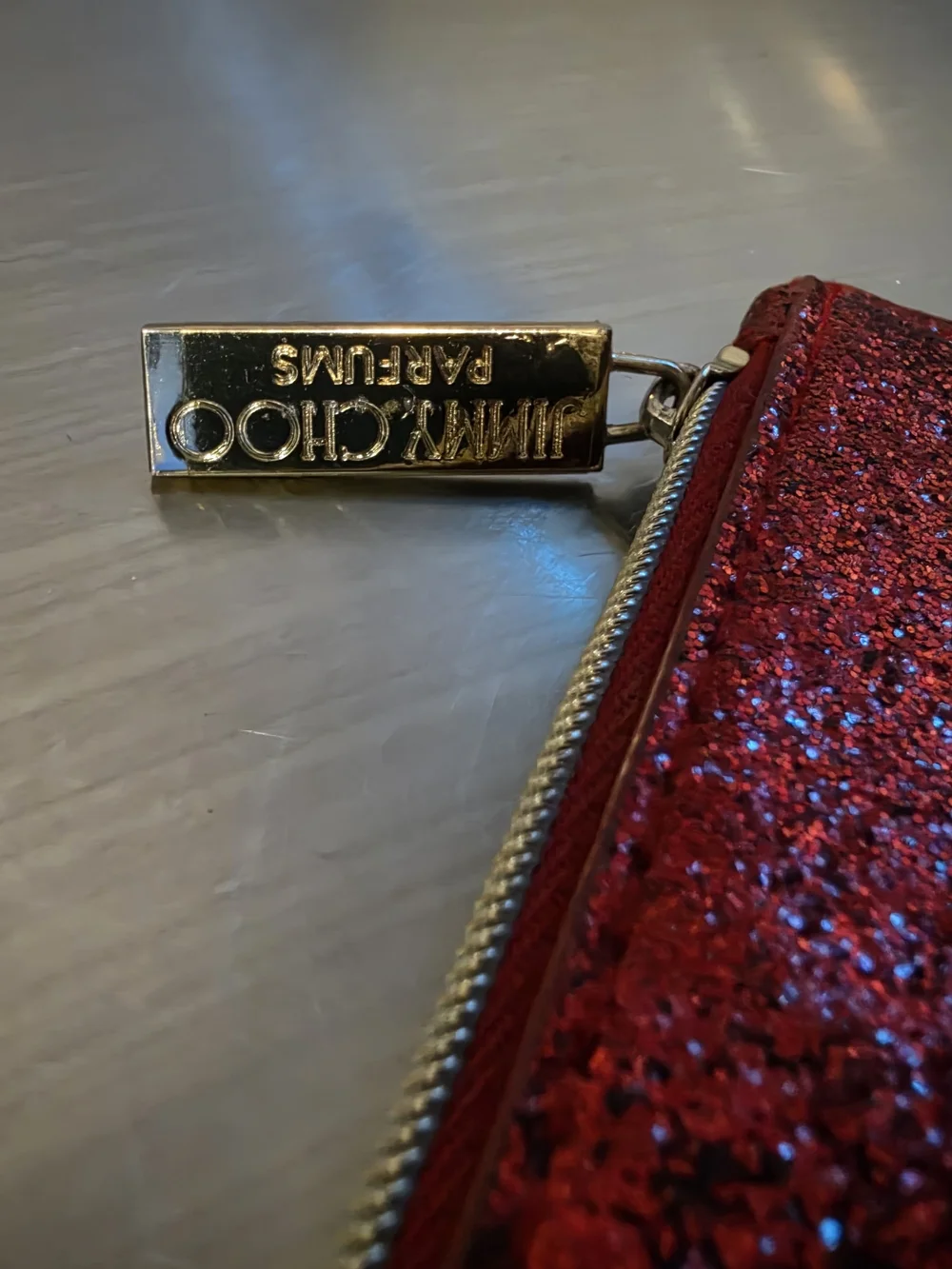 NWT Jimmy Choo Parfums Red Glitter Mini Zip Coin Purse Pouch Wallet